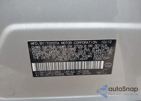 2013 Lexus Ls 460 z USA, uszkodzony, nr VIN JTHBL5EF6D5114649